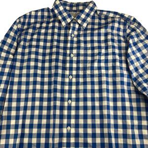 L.L.Bean Men’s Large Regular Fit Blue White Gingham Button Down Shirt Cotton